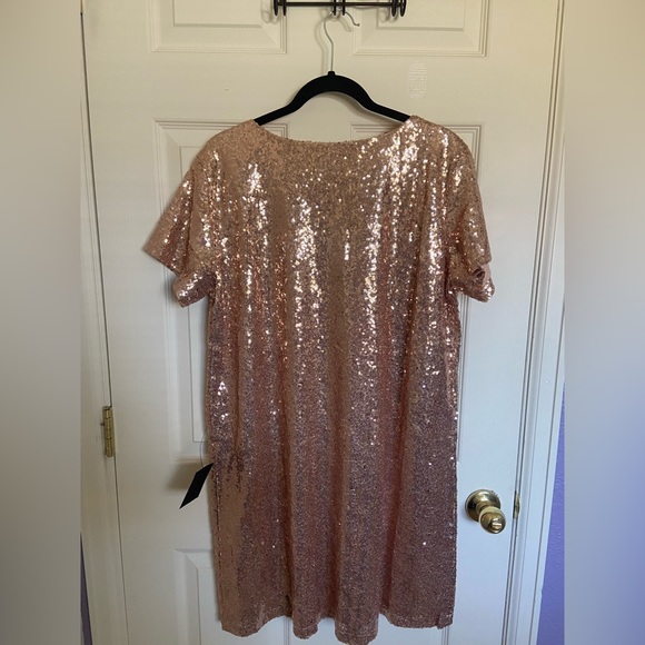 Lulus Light Up the Night Champagne Sequin Shift Dress, Size 1X - Picture 3 of 4